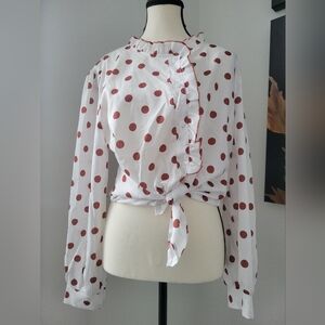 3/$30 Polka Dot Ruffle Blouse - White and Red